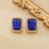Qingdao Medieval Geometric Large Square Sapphire With Diamonds And Silver Needle Stud Earrings.