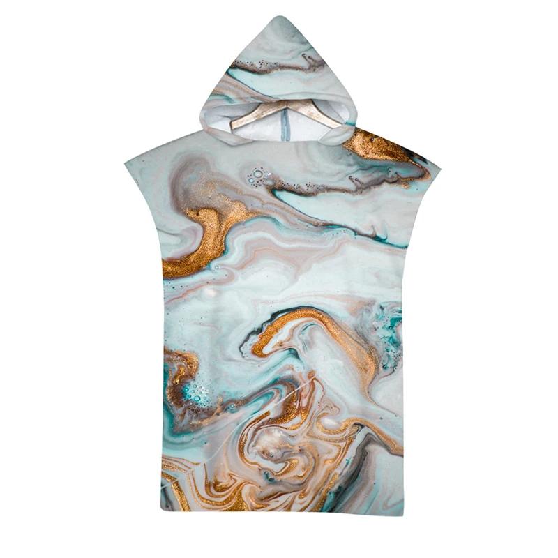 Microfiber Marble Printed Hooded Beach Towel for Boys Girls Adults Soft Quick Dry Swimming Pool Poncho Bath Towel Cloak Bathrobe