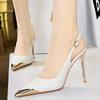 Women 9.5 cm Heels Metal pointed tip Women Pumps Hollow out hook strap High heeled sandals Women Summer Shoes Sexy party shoes