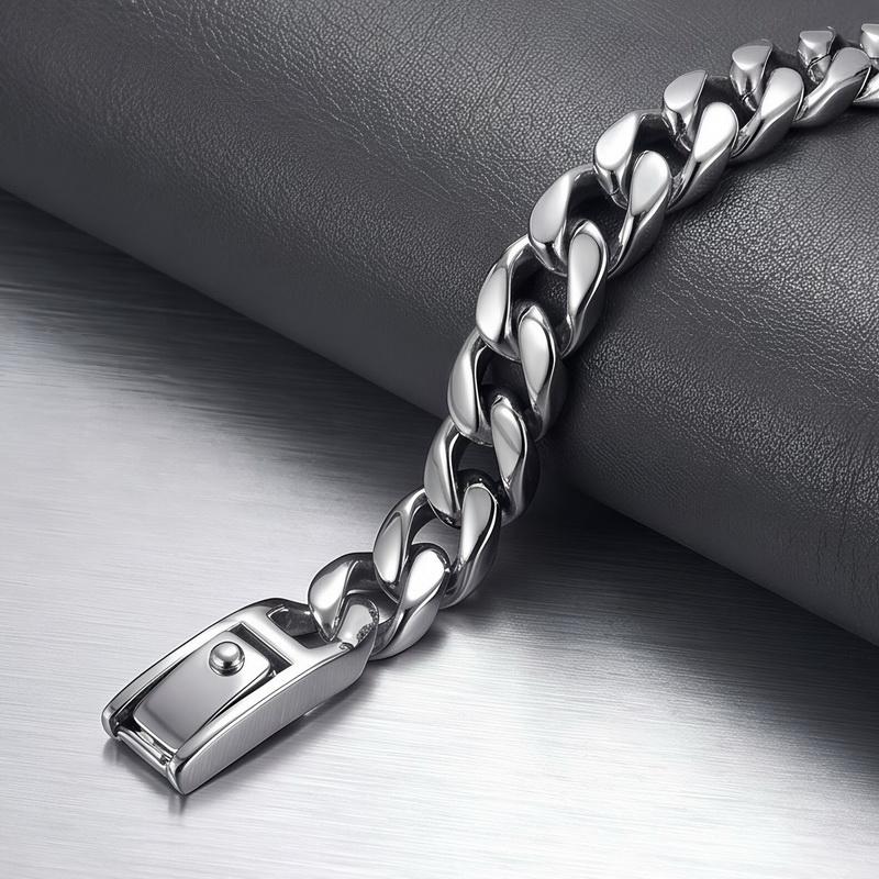Men‘s Stainless Steel Cuban Link Chain Bracelet Wristband for Men Classical Jewelry Bracelets with Spring Clasp Waterproof 11MM