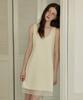 Adowl Deep V Neck Pearl Point Double Mini Dress - Cream