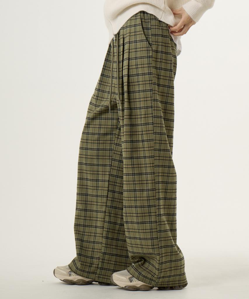 UNKNOWN PLANET Check Elastic Waist Pants Khaki