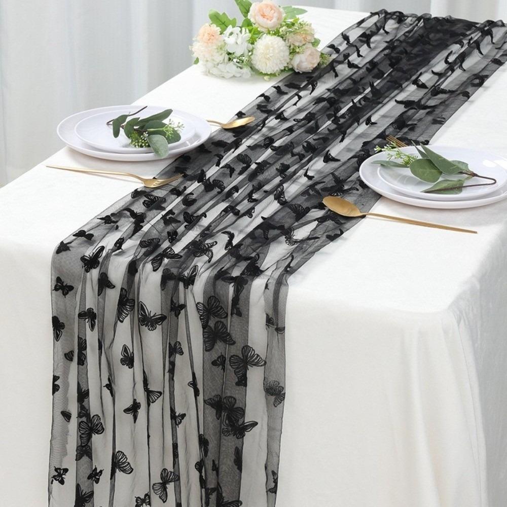 Butterfly Print Butterfly Mesh Table Runner Multi-color Table Decor Gauze Tablecloth Semi-Transparent Wedding Table Runner