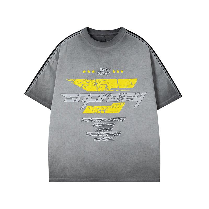 Oversize American High Street Crew Neck T-shirt Short Sleeve Washed and Old 2025 Summer Men's and Women's Ins Half Sleeve Street Style