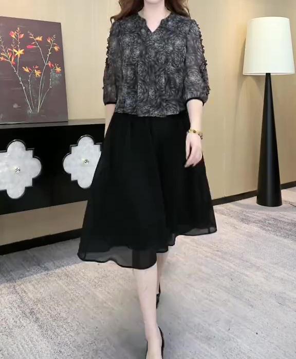 2025 Luxe French Floral Chiffon Plus Size Slimming Dress for Women