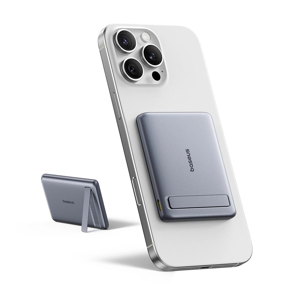 Powerbank Baseus Picogo Am31 Qi2 5000Mah 20W Ultra-thin Compatible With Magsafe With Stand With Braided Cable Baseus Simple Usb-C 20Cm - Gray