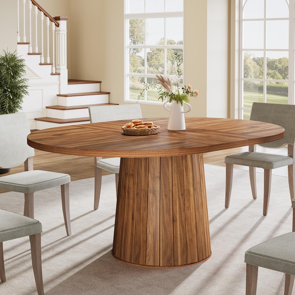 Tribesigns Oval Dining Table for 6 People, 55.11 Inch Farmhouse Wooden Dining Table, Rustic Kitchen Table with Wooden Table