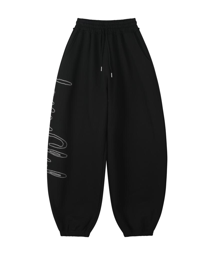 Lujeoseukeulleob Script Logo Wide Sweatpants Black