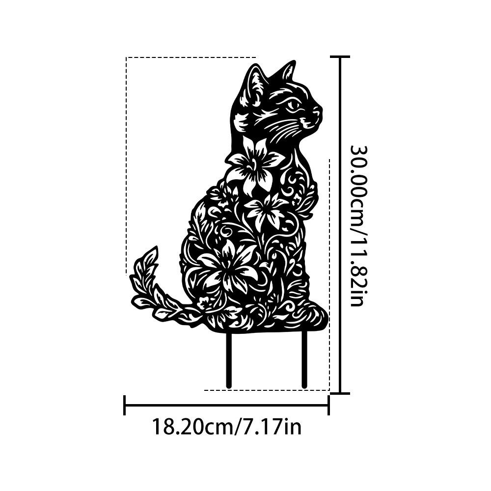 

2D Iron Garden Art Metal Flower Cat Stake Outdoor Patio Lawn Decor Christmas Gift for Cat Lovers 12in