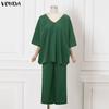 VONDA 2PCS Women Batwing Sleeve Blouse and Pants Casual Oversized Two Picecs Sets