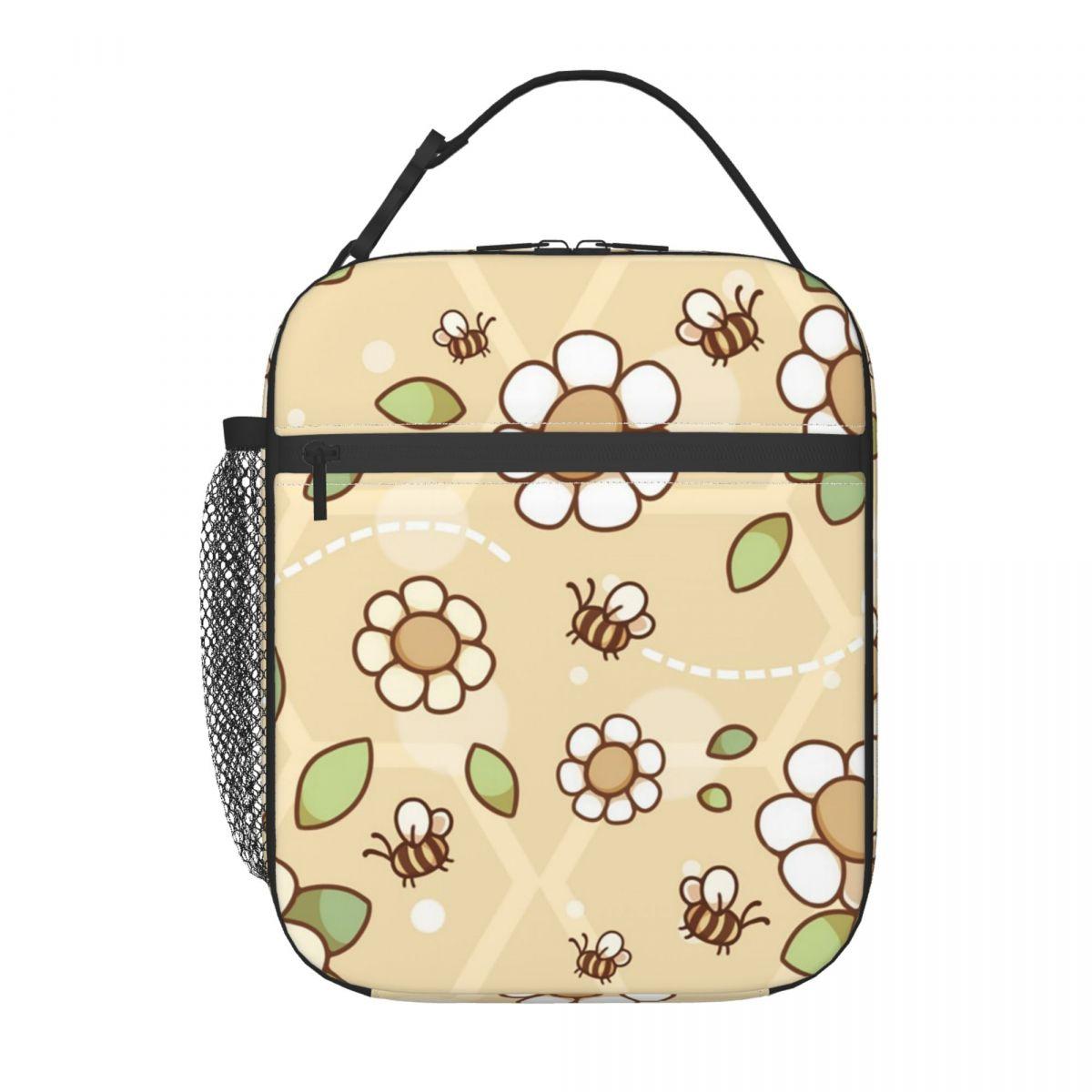 

Flowers And Bee Pattern Insulated Lunch Bag for Women Children Leakproof Food Boxes Thermal Lunch Box Tote One Size