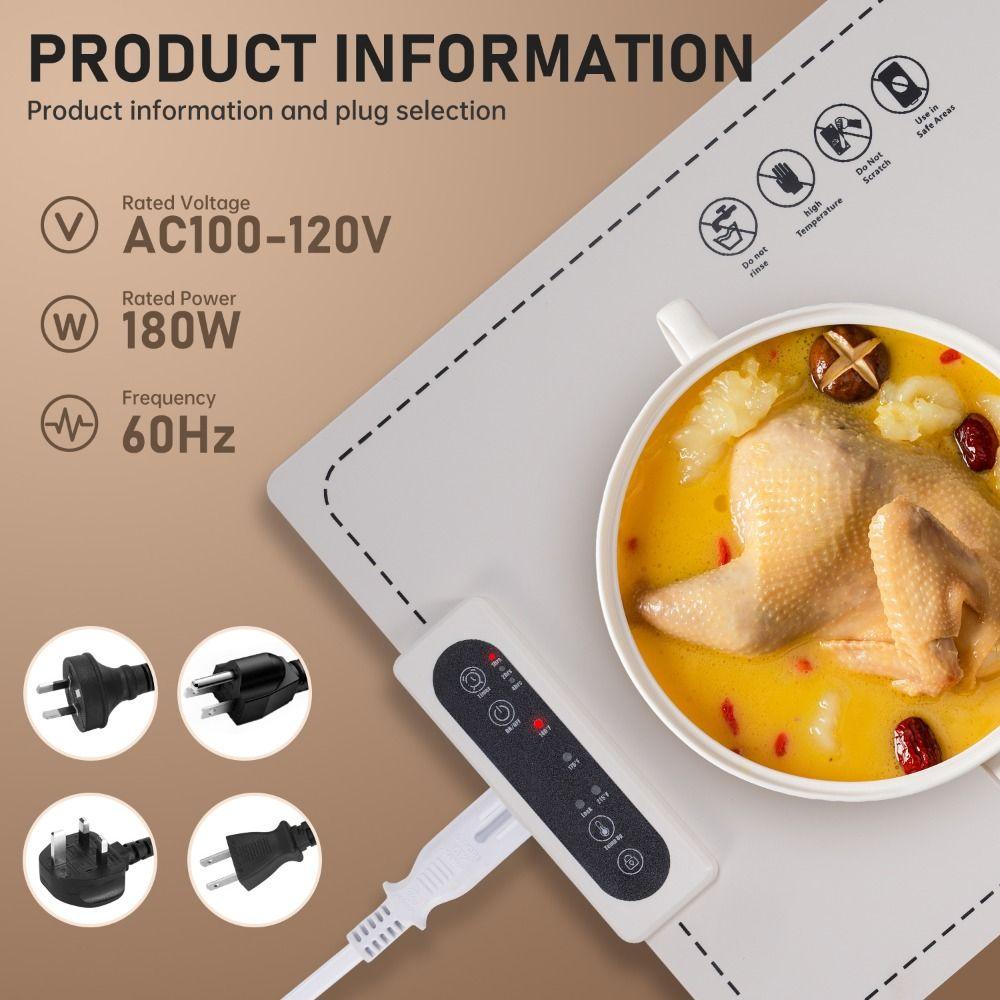 Plug in Electric Insulation Board Foldable Hot Dish Heating Pad Food Warm Tray  Family