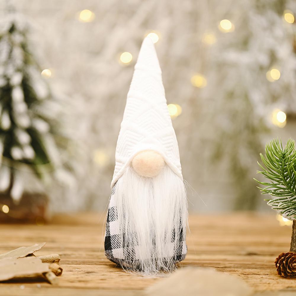Santa Christmas Figurine Black White Checkered Fabric Tree Decoration Mantel