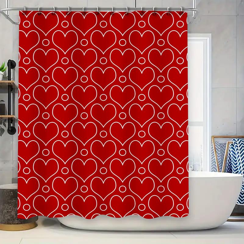 

Red Hearts Shower Curtain Waterproof Fabric Bathroom Decorative Pattern Solid Color Bathtub Cover Home Decoration (One Size) W60H190(CM)-1 Pcs
