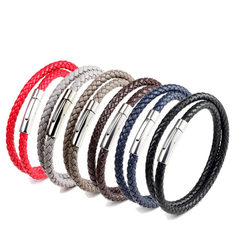 Doppelkreis Leder Edelstahl Armband Herren Retro Punk Armband Mode Lässig Leder Metall Armband Trendiger Täglicher Schmuck Geschenk Zubehör