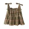 Summer Women's  Vintage Tanks & Camis Lace Up Green Crop Top Plaid Strap Sleeveless Tank Tops Clothes