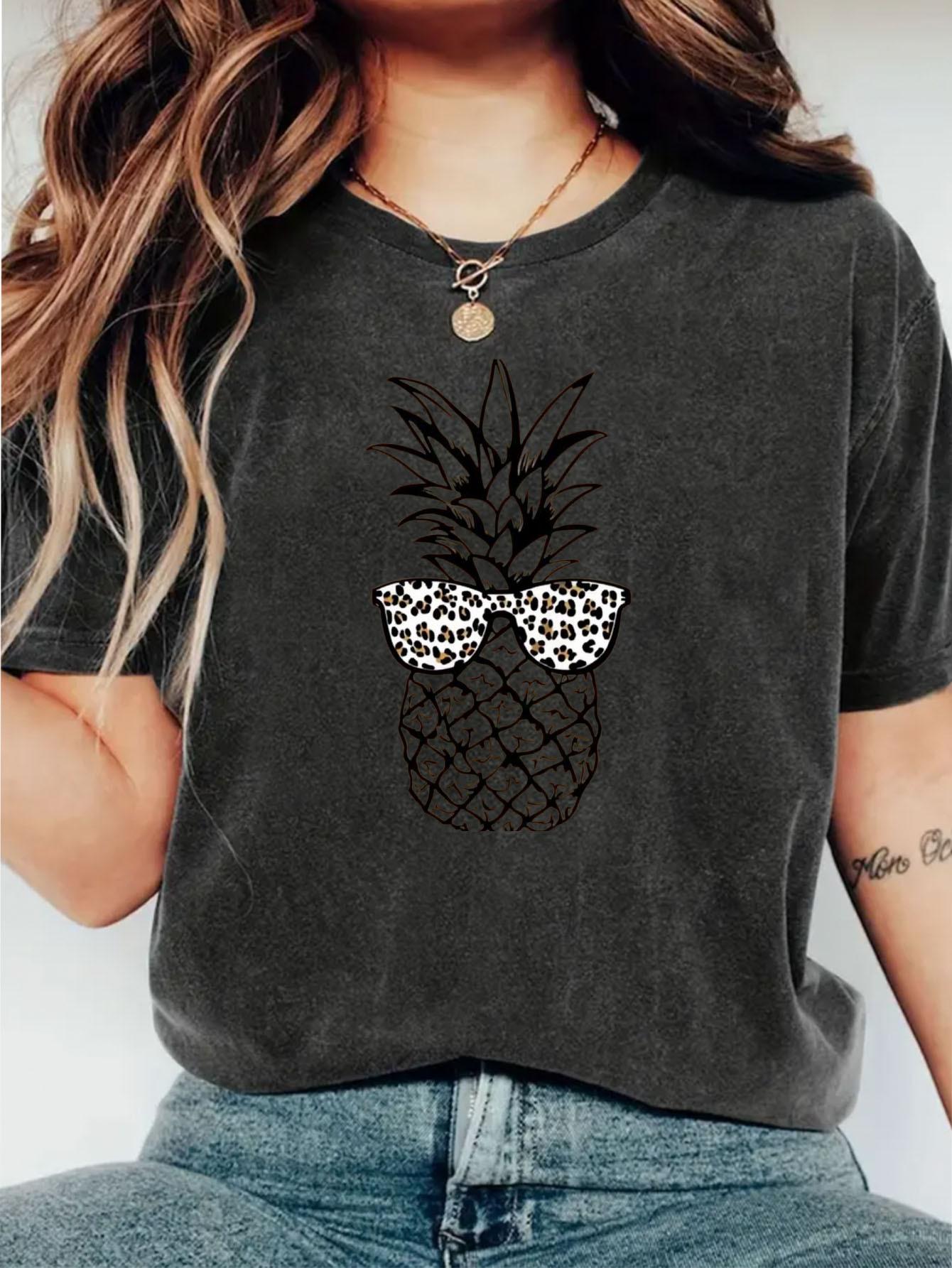 

Pineapple Print T-Shirt Is Versatile, Easy To Maintain, and Comfortable, A Ladies Casual All-Season T-Shirt 4XL темно-сірий