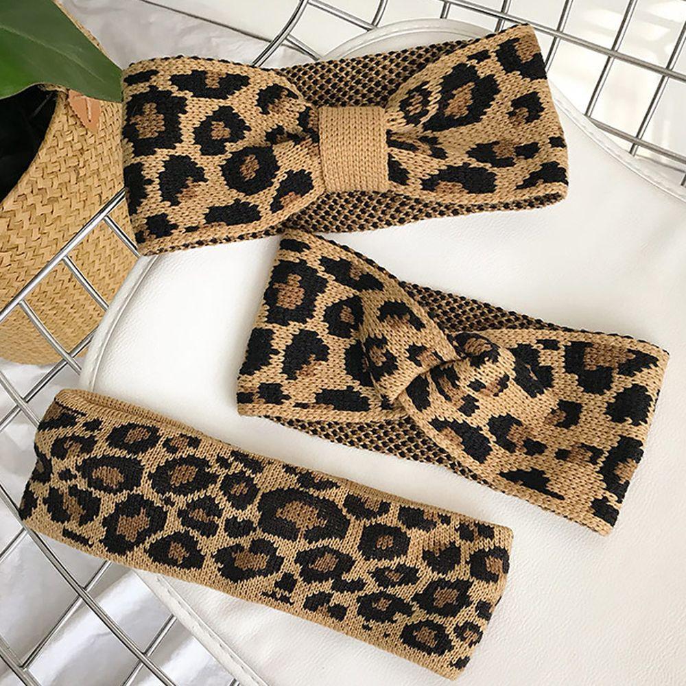 New Hair Styling Winter Warm Bowknot Turban Leopard Headwear Crochet Head wrap Knitted Headband