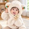 Thick Warm Baby Bear Ear Hat Windproof Winter Plush Integrated Hat Kids Hooded Scarf Hat Unisex