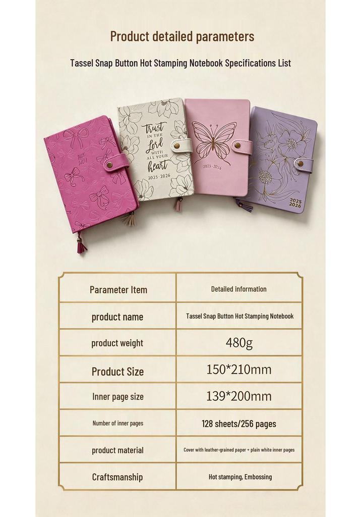 Elegant A5 PU Leather Notebook with Gold Embossing & Snap Closure - Premium Planner & Business Gift