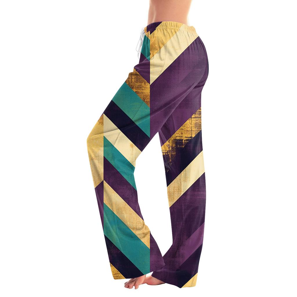 Ladies' Loose And Casual Carnival Printed Wide Leg Pants With Elastic Waistband Drawstring And Pocket Pants