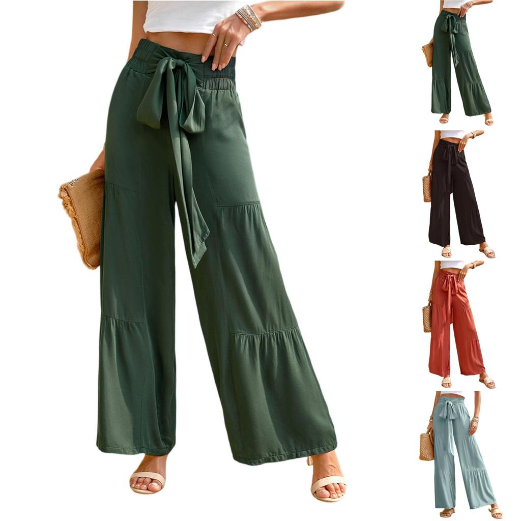 Women's Drawstring High-waisted Casual Wide-leg Trousers
