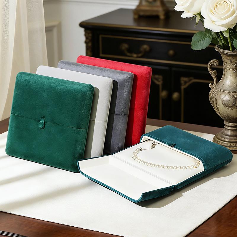 Double Opening Necklace Box Elegant Pearl Necklace Organizer Heart Shaped Jewelry Case Soft Portable Storage Bag For Wedding
