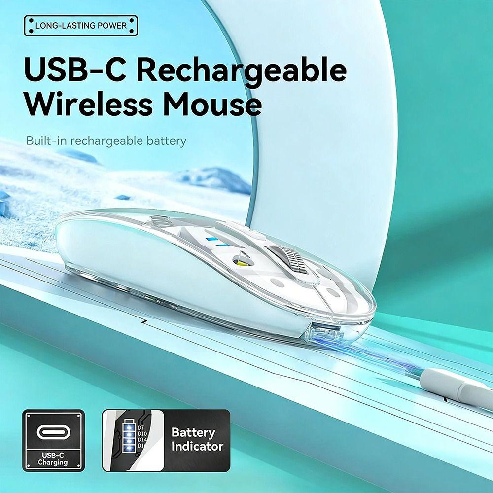 3 Modes Wireless Mouse 2.4GHz/Bluetooth 5.0" Rechargeable Mouse Sleek Transparent Mouse PC