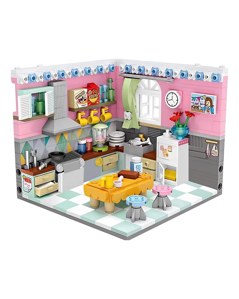 LOZ 1903 City Architecture House Corner Kitchen Table Refrigerator DIY Mini Blocks Bricks Building Toy for Children Gift No Box