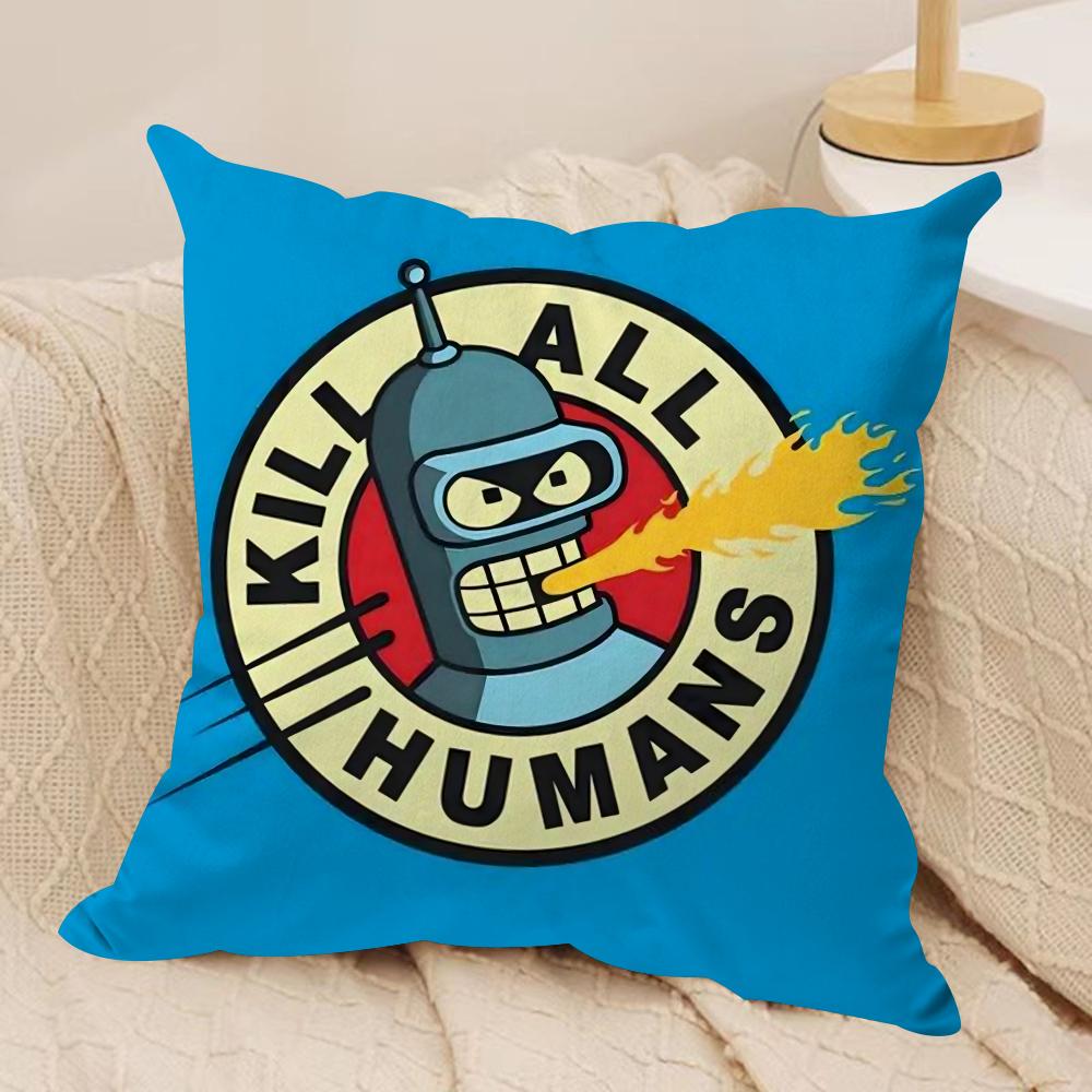 Anime F-Futurama B-Bender Cushion Cover Soft Plush Fabric Double-Sided Printed Sofa Cushion Cover For All Seasons Homedecor Gift