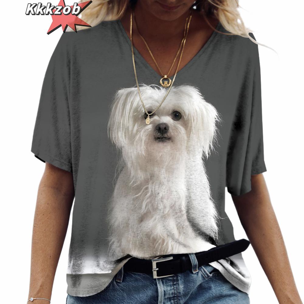 3D Print Pet Dog Summer Fashion 2025 Hot Sale Ladies T Shirt Short Sleeve Tops V Neck Streetwear Harajuku Casual Pullover
