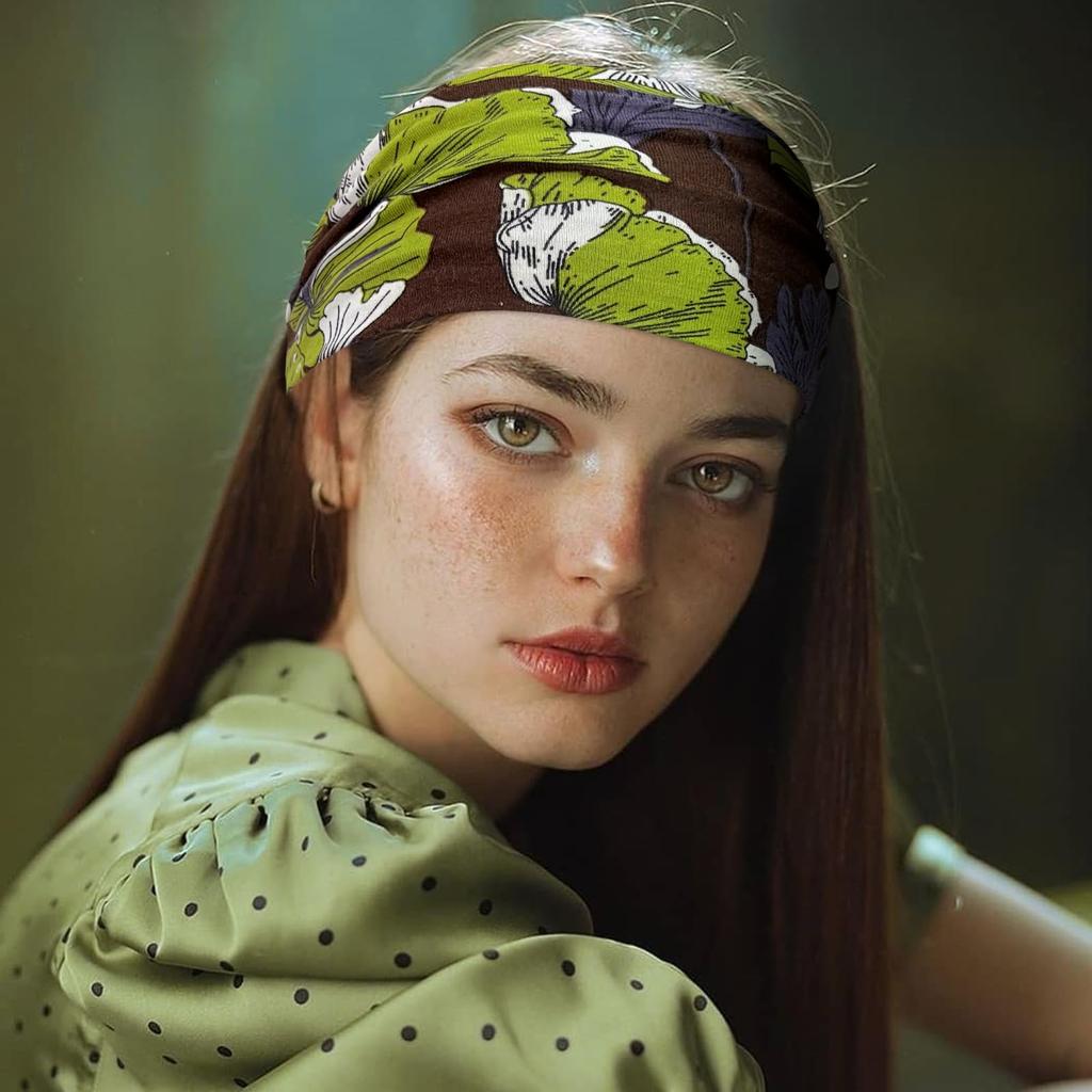 Tiaras Boho para Mulheres Algodão Tiara Larga Elástica Faixa de Cabelo Antiderrapante Treino Yoga Corrida Turbante Envoltório de Cabeça Acessórios de Cabelo