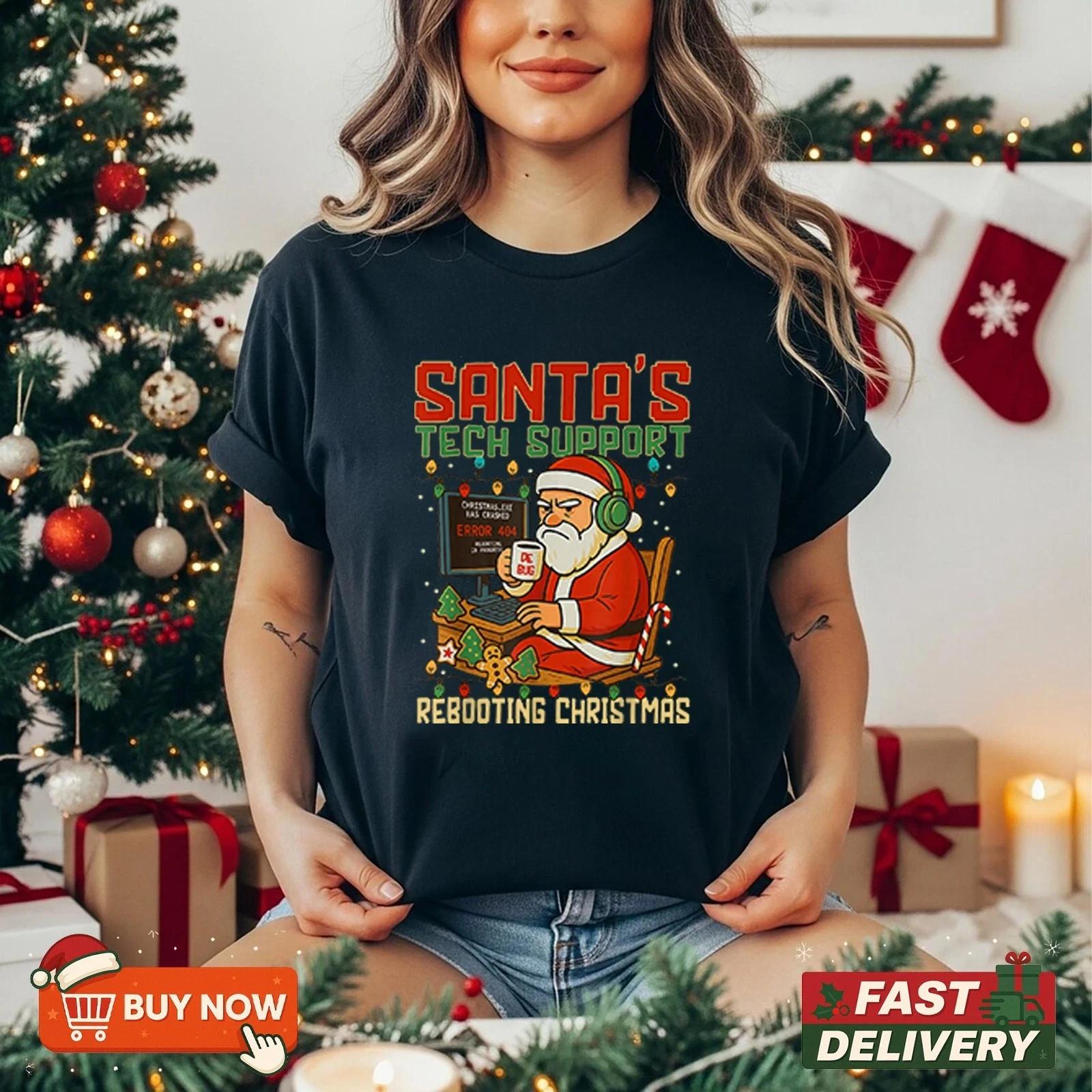 Santa s Tech Support Christmas Shirt Funny Computer Worker Holiday TShirt XL