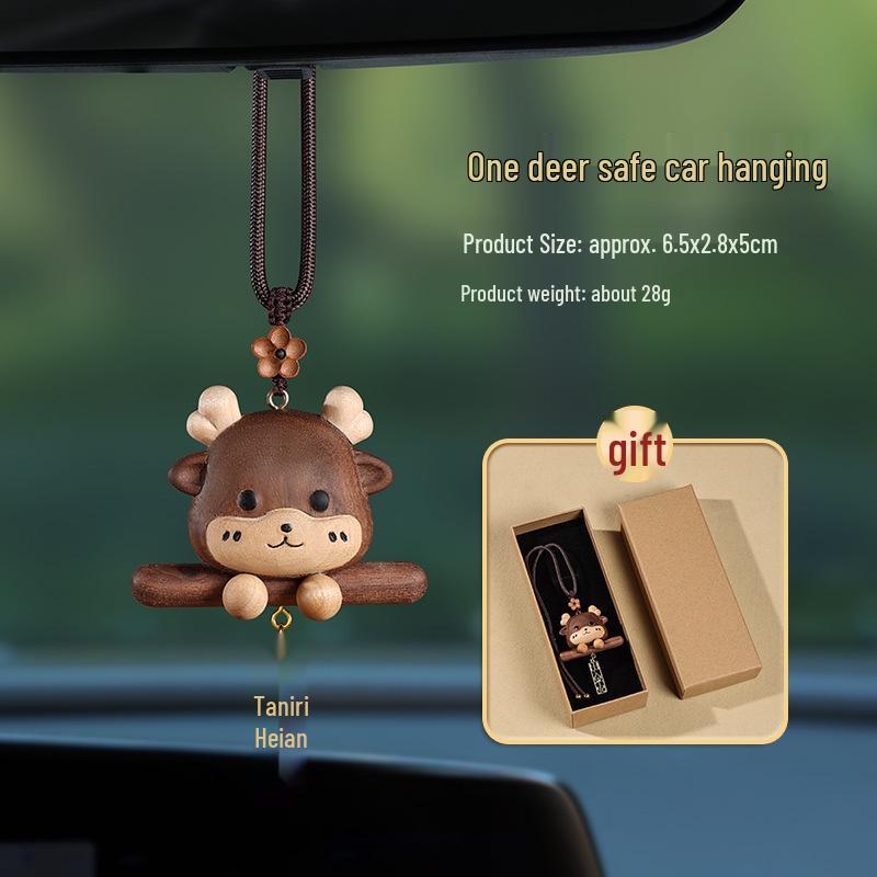 Peaceful Deer Walnut Wood Car Pendant - Cute Rearview Mirror Ornament