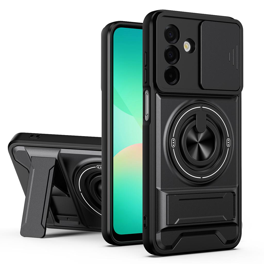 For Samsung Galaxy A26 5G Magnetic Case Ring Holder Foldable Kickstand TPU PC Phone Cover with Camera Lens Slider