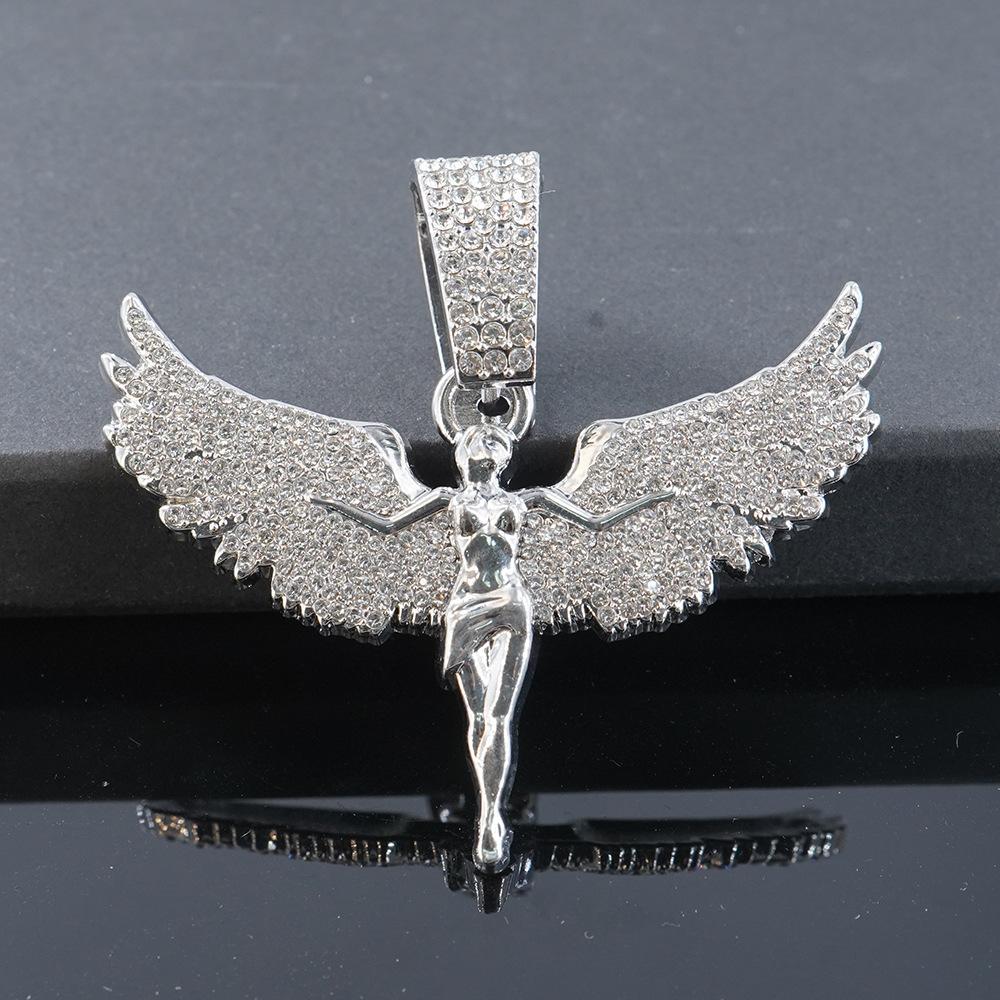 Voll besetzter Diamant Engelsgöttin Legierung Anhänger für Männer und Frauen, Trendy, Personalisiert, Modischer Hip Hop, U-förmige Cubanische Halskette
