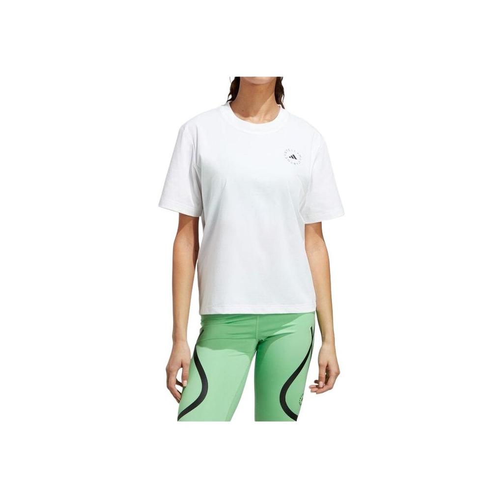 Adidas Solid Color Logo Print Loose Round Neck Short Sleeve T-Shirt Women Tops White HR9167