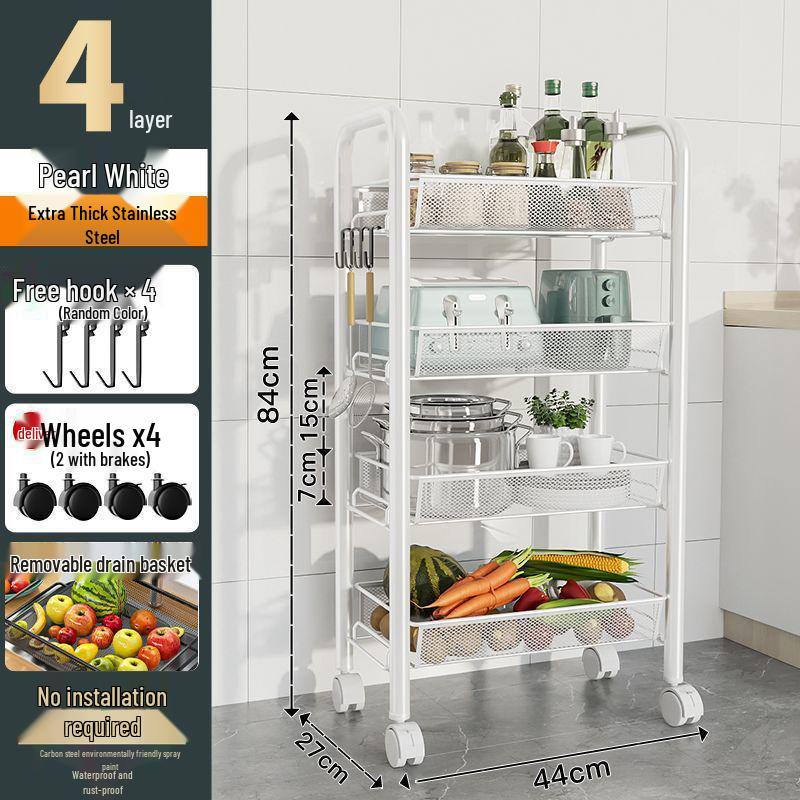 Multi-Layer Kitchen Storage Rack with Wheels for Microwave and Vegetables