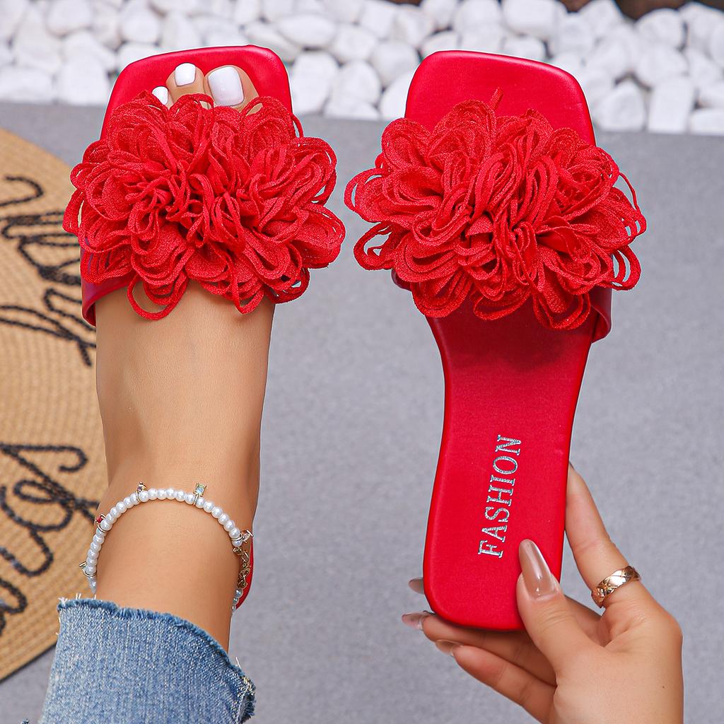 Designer Hausschuhe Damen Flache Sandalen Mode Blumen Dekoration Damen Hausschuhe Sommer Offene Zehen Lässige Gehen Flache Hausschuhe