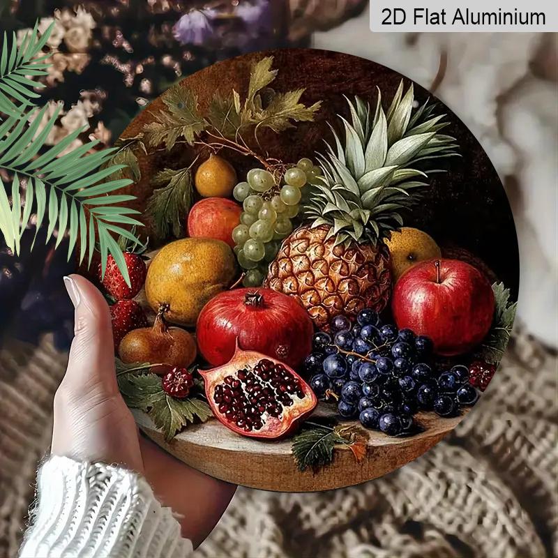 

2D Flat Aluminum Fruit-Themed Wall Art, Rustic Style, 7.87 Inches X 7.87 Inches, Holiday Gift, Suitable for Homes, Studios, Cafés, Gardens, Front 1pc