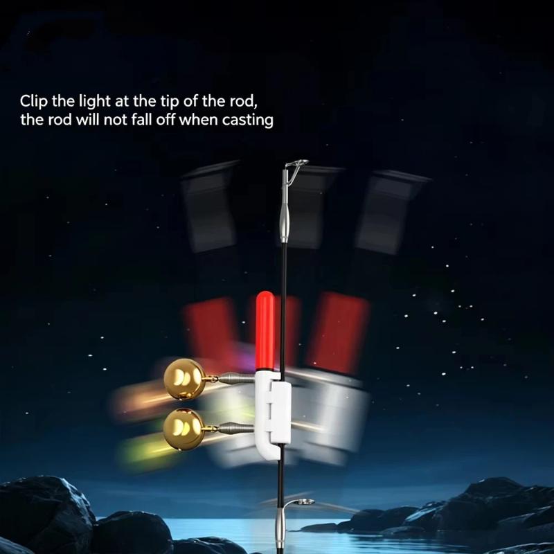 Fishing Rod Tip Bite Alarm Light with Bell Triggered Flash Low Power Consumption Waterproof for Night Freshwater Saltwater Fishing