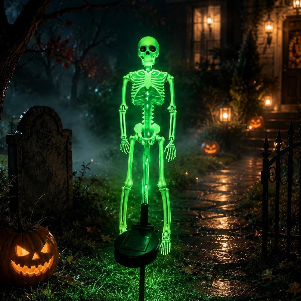 Zasilana energią słoneczną Halloweenowa Szkieletowa Wbijana W Ziemię Lampa LED Szkielet na Trawnik i Rabaty Kwiatowe