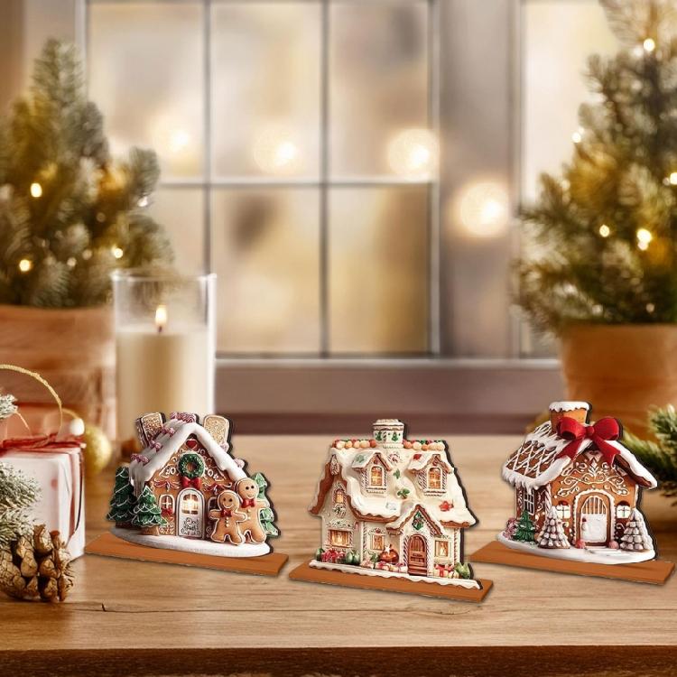 Christmas Villages House Miniature Gingerbreads House Figurine Christmas Collectible Buildings Christmas Decorations