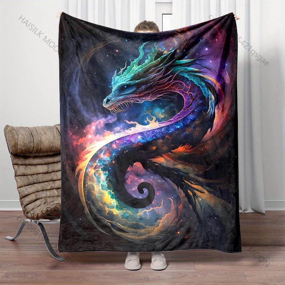 Rainbow cosmic dragon in space Print Blanket Warm Soft Fluffy Kids and Adult Sofa Bed Throw Blanket Outdoor Travel Camping RV