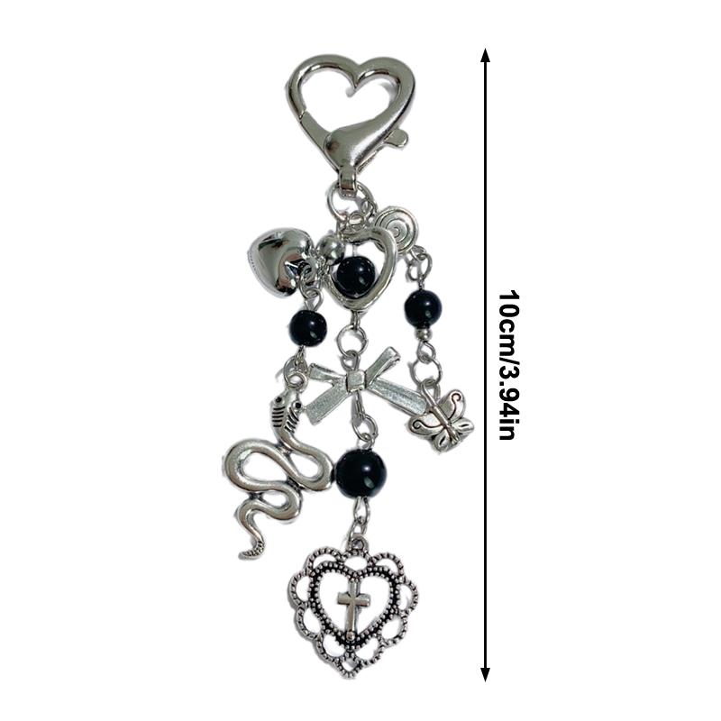 Y2K Punk Heart Snake Bow Pendant Keychain Personality Sweet Cool Beaded Keyring  Bag Charms Key Holder Gifts
