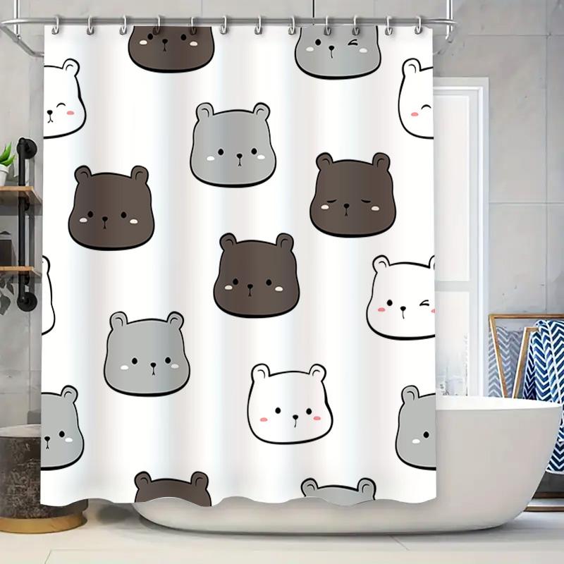 

Modern Bathroom Decor: Cute Animal Print Shower Curtain With Various Bear Designs White Background, Black Grey Bears For Childre W60H190(CM)-1 Pcs