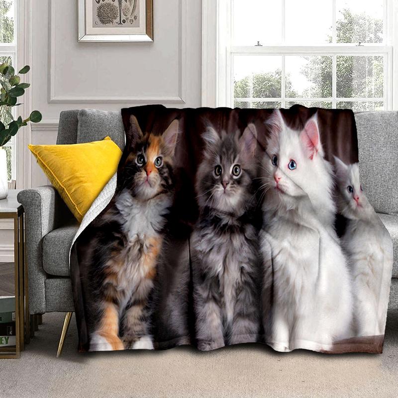 1PC Cute cat, cartoon blanket, all season lightweight home office outdoor nap multifunctional blanket