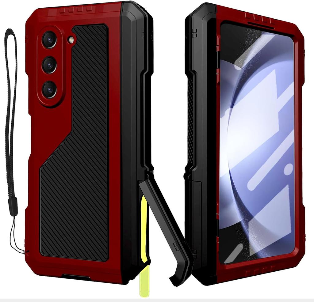 With S Pen Holder Case for Samsung Z Fold 7 6 5 4 Metal Cover Tough Heavy Duty Full-Body Shockproof Shell Screen Protector Stand