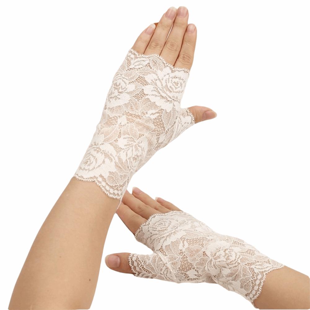 Flower Pattern Lace Sunscreen Gloves Breathable Mesh Thin Fabric Fingerless Gloves Exposed Finge Sun Protection