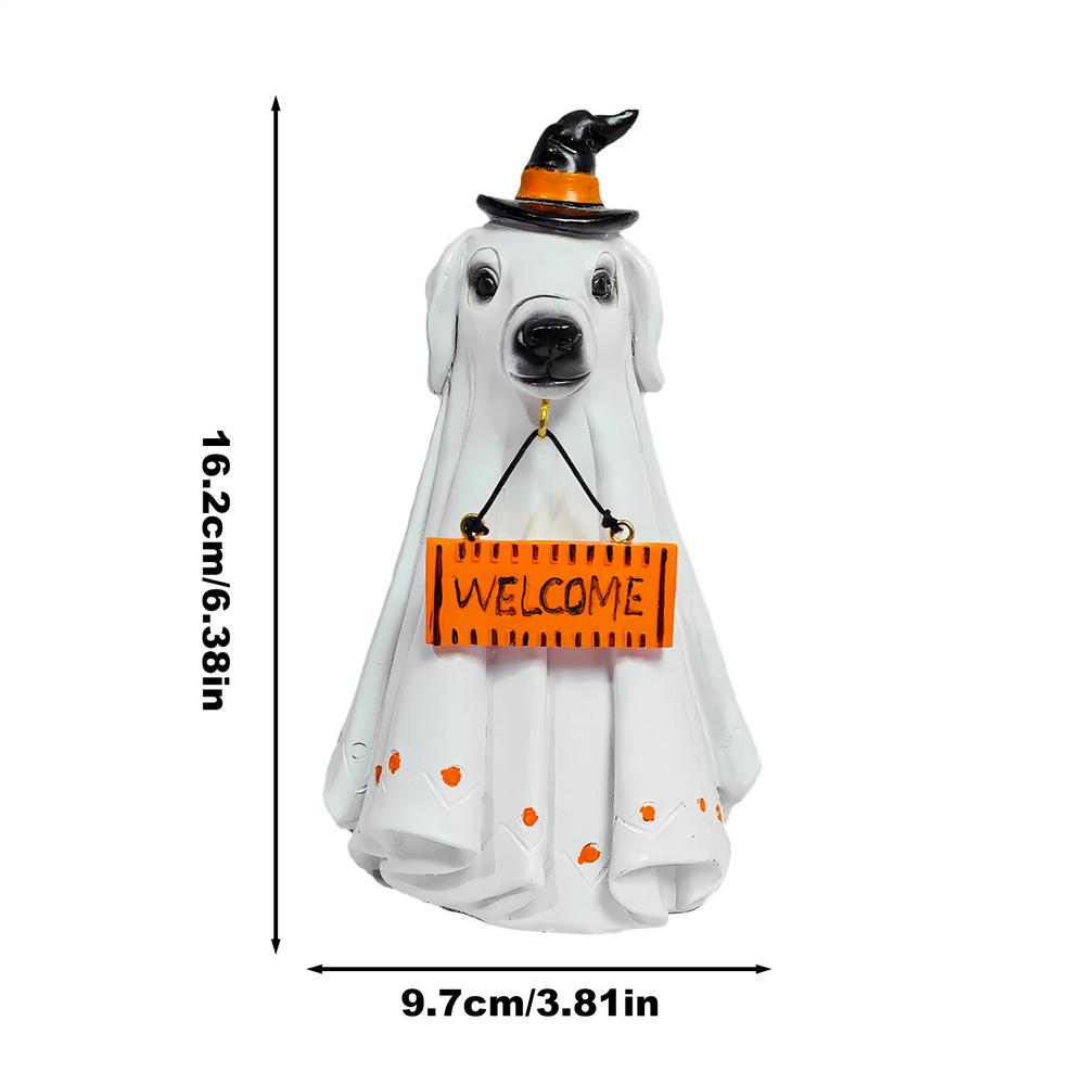 2025 Halloween Ghost Dog Figurine Glowing In The Dark Spooky Resin Ghost Animal Statue Halloween Table Centerpieces Decoration